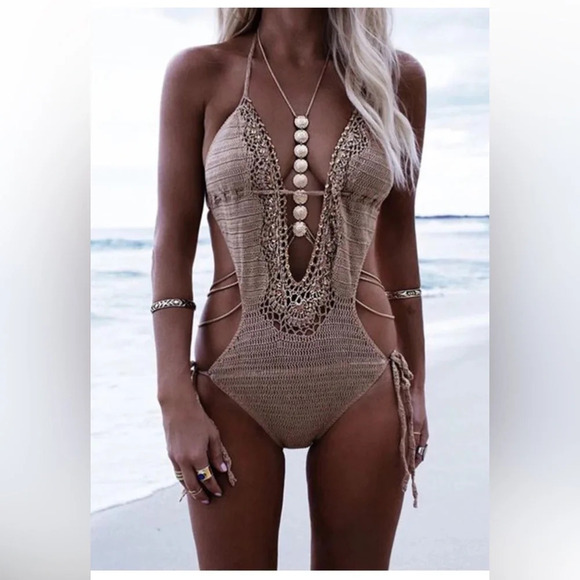 Anna Kosturova Starlet Monokini Size L Taupe - Picture 1 of 11
